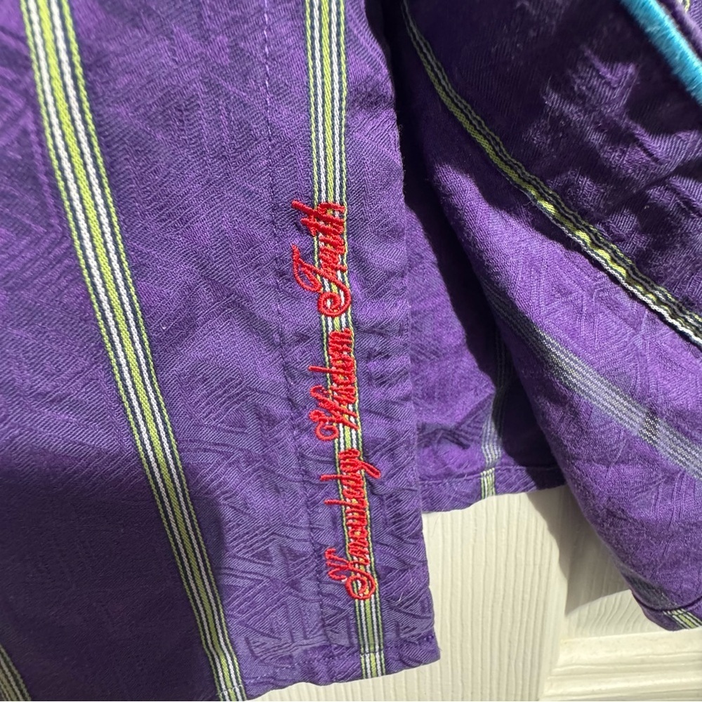 Robert Graham Purple Striped Button-Up Shirt | Size 2XL | Flip Cuff Detail - Picture 4 of 16
